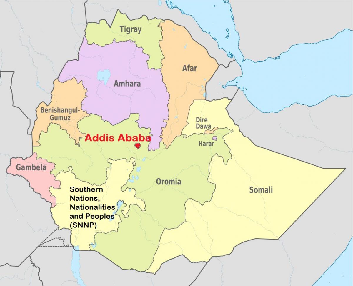 addis abebassa Etiopiassa kartta maailman