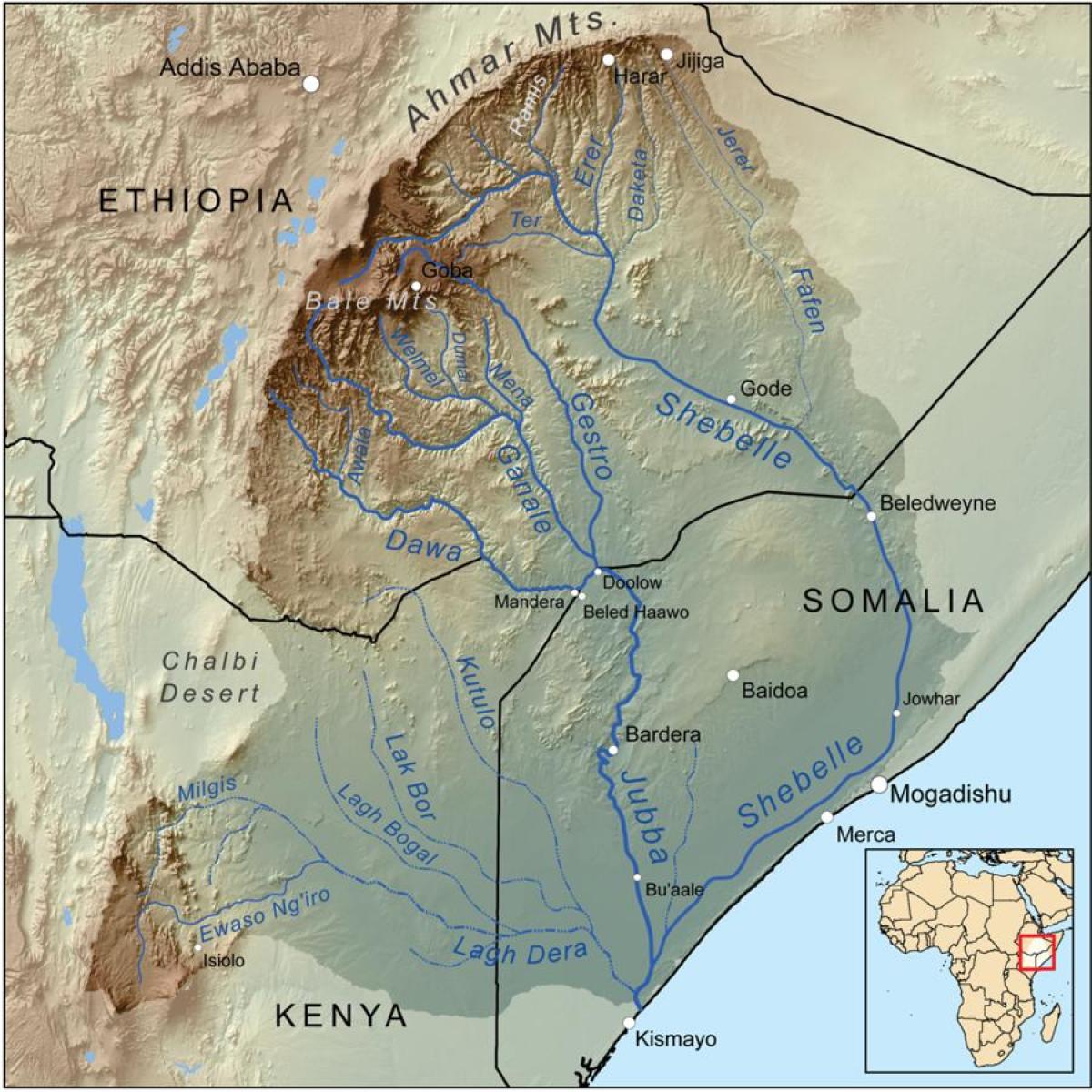 Etiopian vesistöalueilla kartta