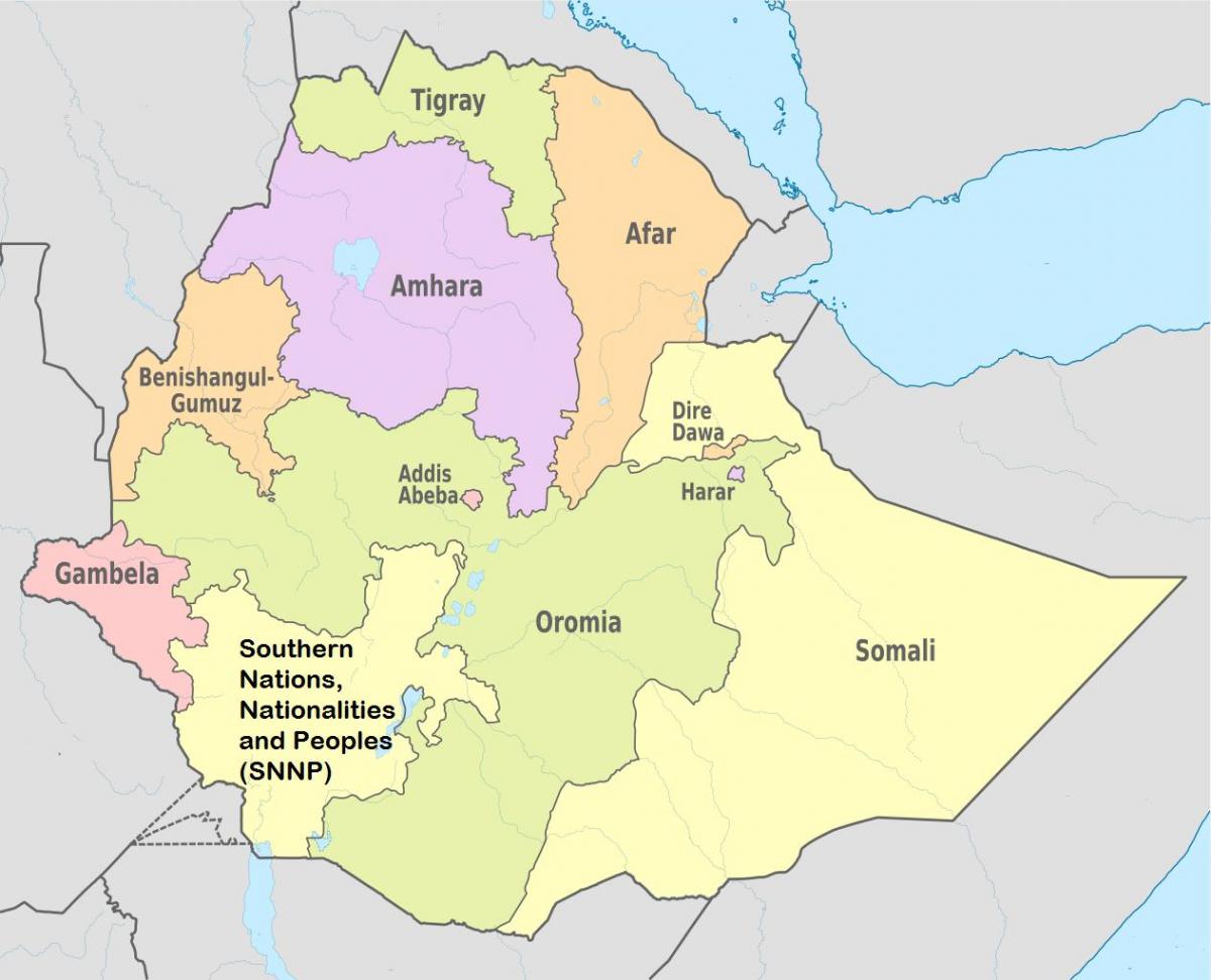 Etiopian alueen valtioita kartta