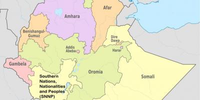 Etiopian alueen valtioita kartta