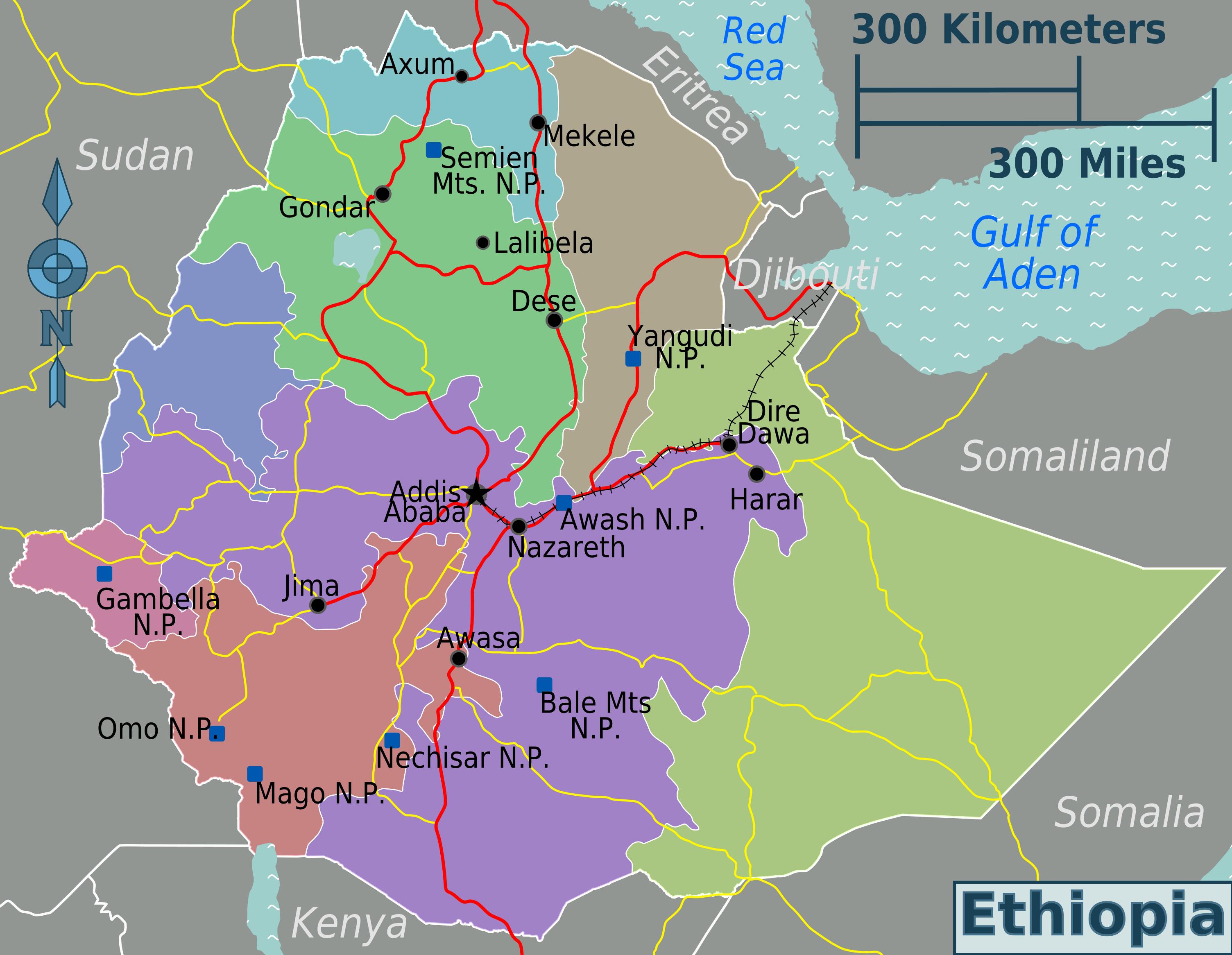 Etiopia turisti kartta - Etiopia nähtävyydet kartta (Itä - Afrikka ja  afrikan)