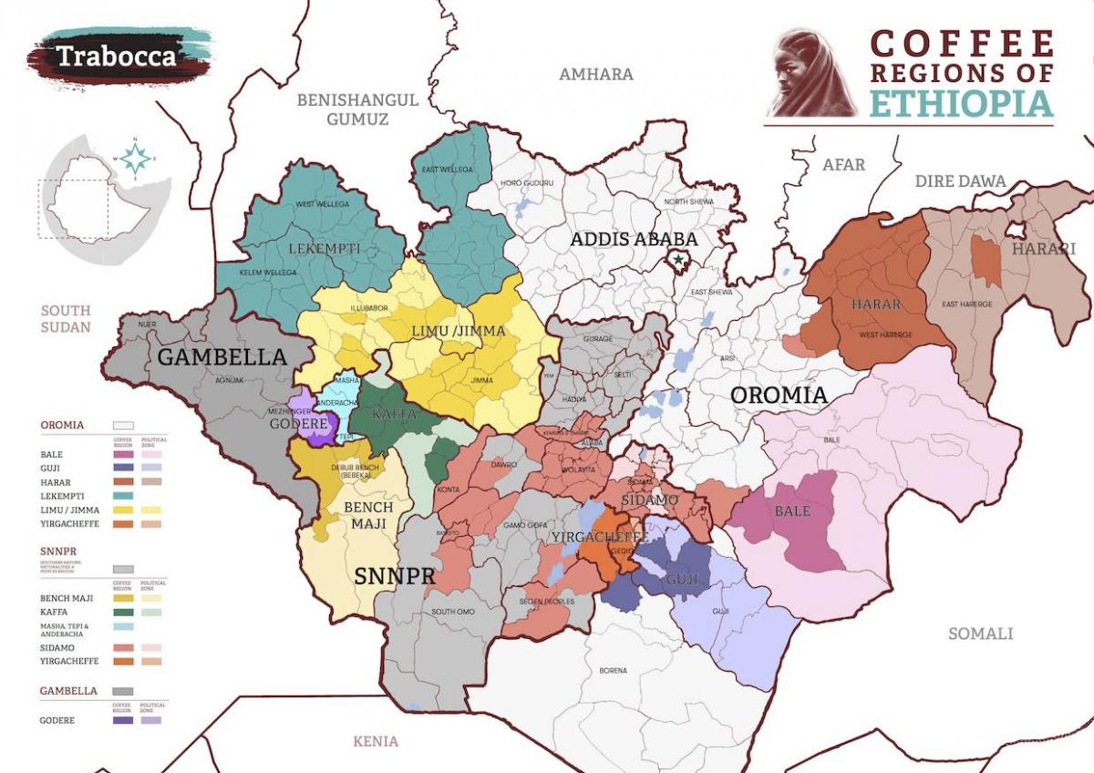 kartta Etiopia kahvi