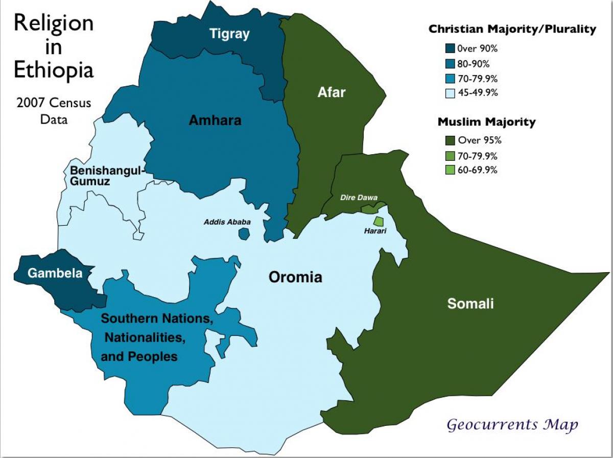 Etiopia uskonto kartta - Kartta Etiopia uskonto (Itä - Afrikka ja afrikan)