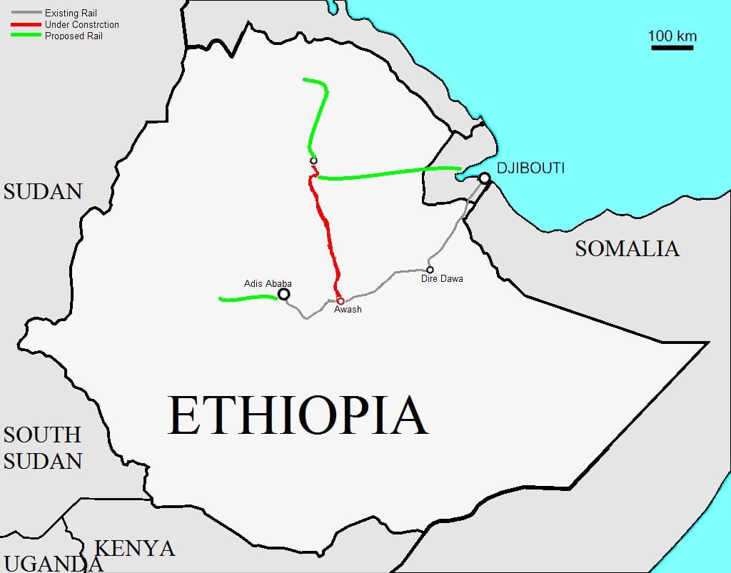 Etiopian railway kartta