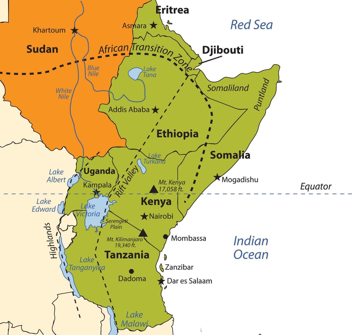 kartta Etiopian ylänkö-afrikka