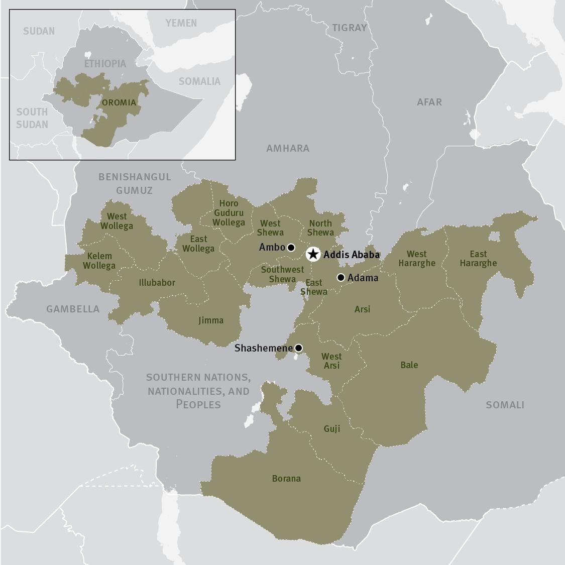 kartta oromia alueen Etiopiassa