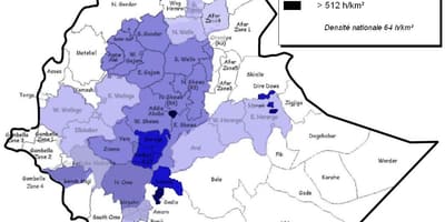 Etiopian väestön tiheys kartta